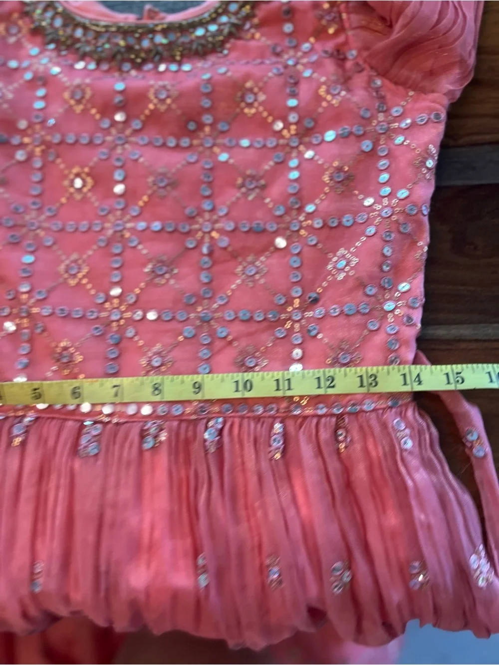 Beaded Embroidered Bedazzled Coral Embellished Girls' Party Dress